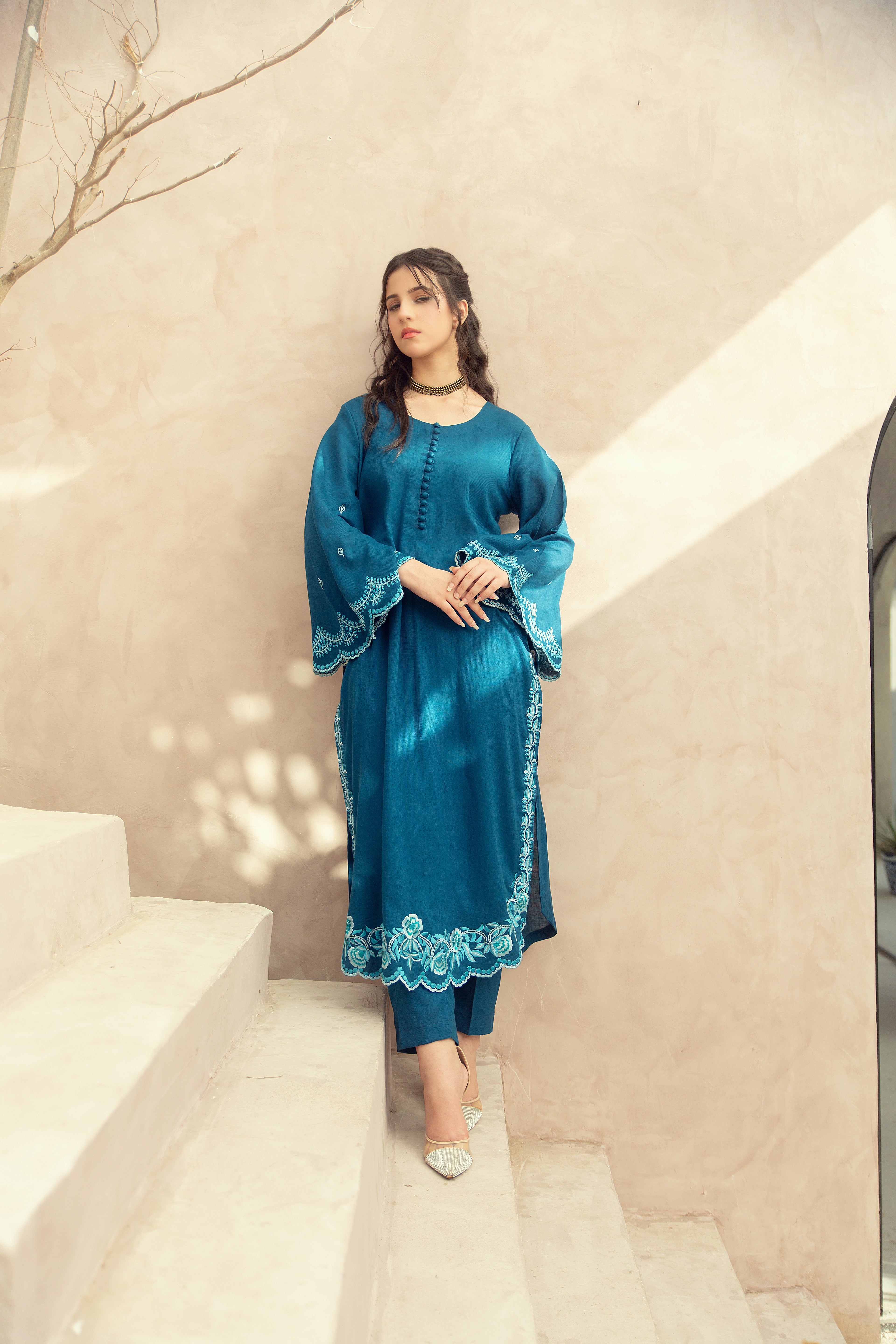 Embroidery Suit -Teal Blue